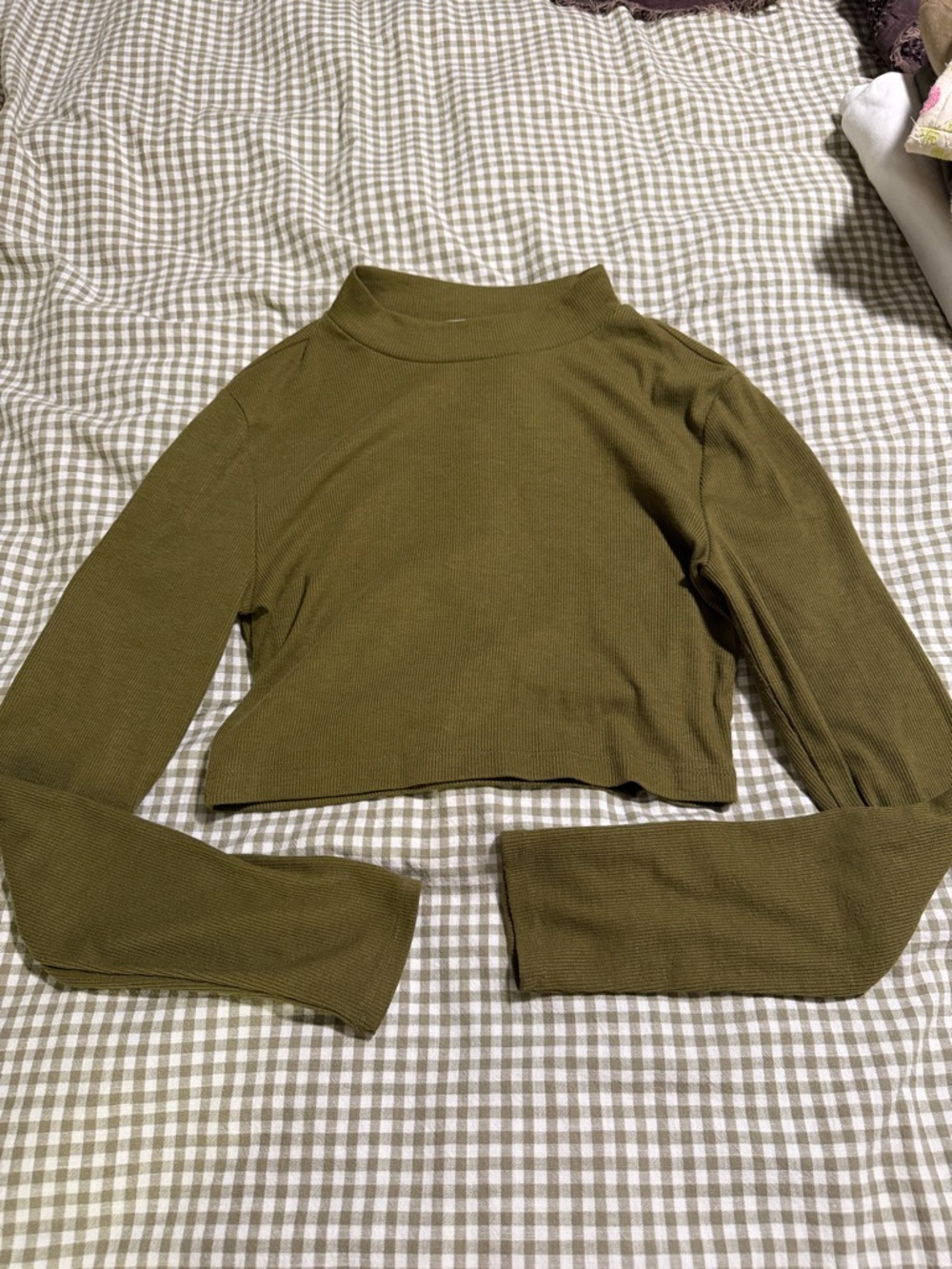 bp Olive Green Cropped Mock Neck Long-Sleeve Top